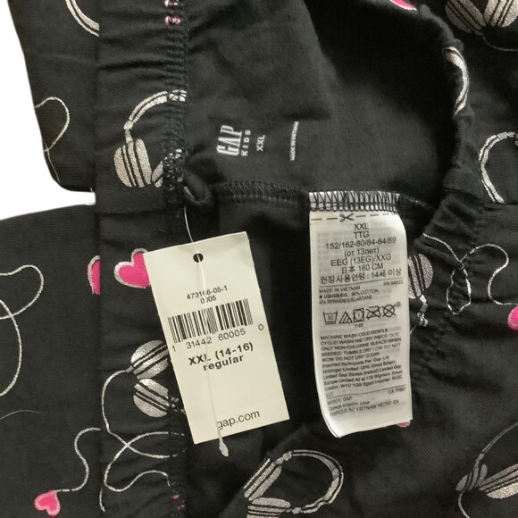 Gap Kids Girls Black Leggings Headphones Hearts Print XXL 14-16 Cotton Blend NWT - Picture 3 of 8